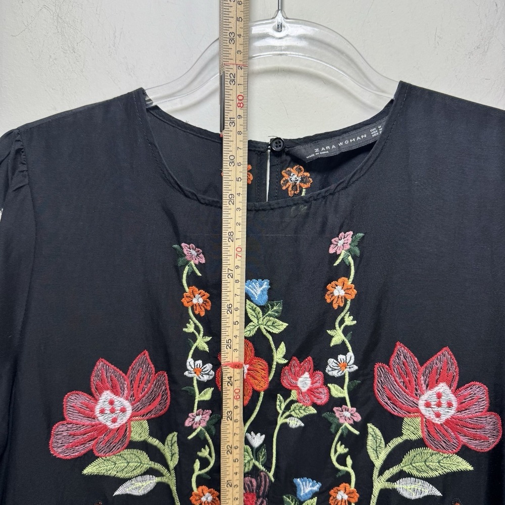 Zara Babydoll Boho Floral Butterfly Cotton Gauzy Embroidered Swing Dress M Black - Picture 7 of 11